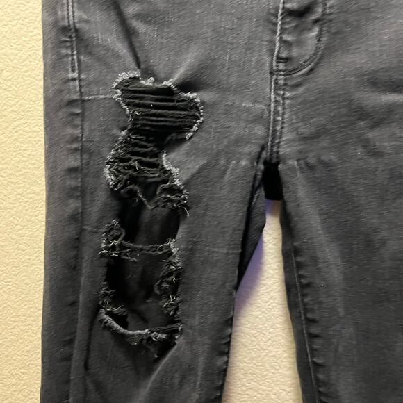 American Eagle Next Level Stretch Hi-Rise Jeggings Black Distressed Cotton Sz 6 - Picture 4 of 9